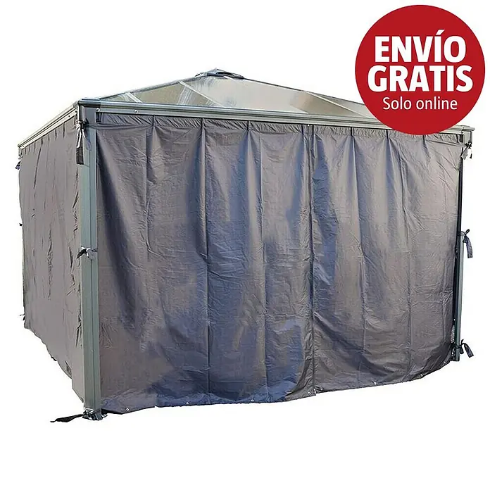 Palram – Canopia Pérgola estándar con cortinas Palermo - An x Pr: 300 x 300 cm, Color del armazón: Antracita, Aluminio - Paredes laterales de tela gris oscuro para cenador o pérgola, que ofrecen cerramiento lateral completo.