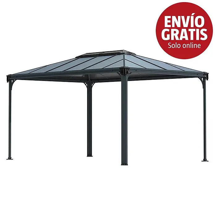 Palram – Canopia Pérgola estándar Martinique - An x Pr: 430 x 295 cm, Color del armazón: Antracita, Aluminio - Cenador de metal gris oscuro con techo sólido y tintado.