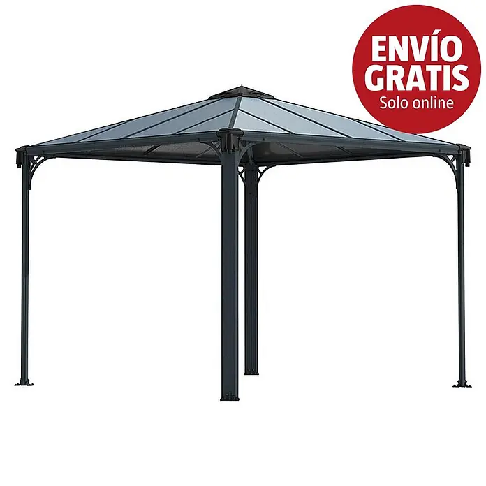 Palram – Canopia Pérgola estándar Palermo - An x Pr: 295 x 295 cm, Material del armazón: Aluminio, Gris - Cenador de metal gris oscuro con techo translúcido gris claro, apto para exterior.
