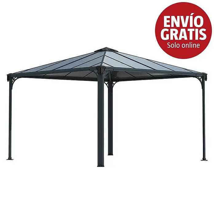 Palram – Canopia Pérgola estándar Palermo - An x Pr: 360 x 360 cm, Material del armazón: Aluminio, Gris - Pérgola metálica gris oscuro con techo gris translúcido para exteriores.
