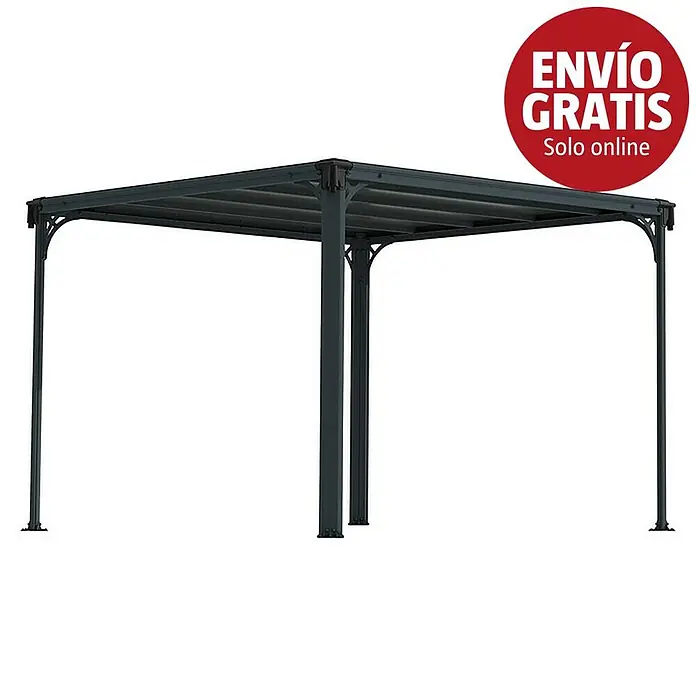 Palram – Canopia Pérgola estándar Milano - An x Pr: 308 x 308 cm, Color del armazón: Antracita, Aluminio - Estructura de pérgola metálica gris oscuro.