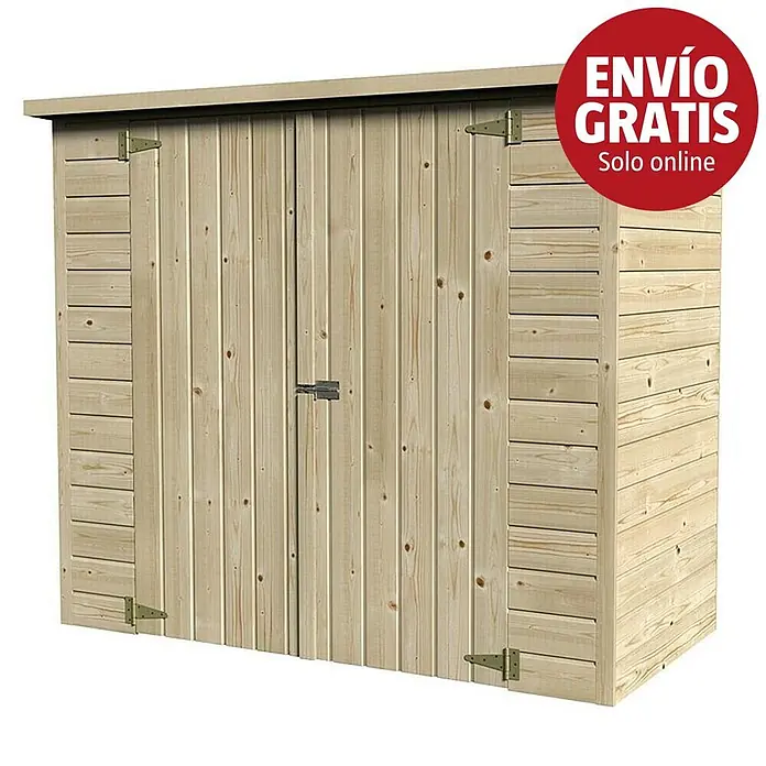 Décor et Jardin Caseta para jardín Bike Box - 193 cm, 98 cm, Madera, Natural - Caseta de almacenamiento de madera clara con dos puertas y techo inclinado.