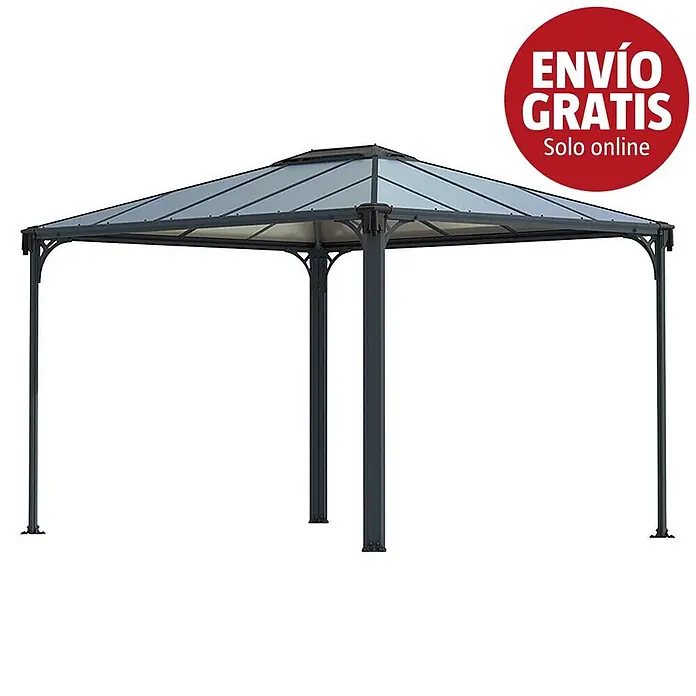 Palram – Canopia Pérgola estándar Martinique - An x Pr: 295 x 360 cm, Color del armazón: Antracita, Aluminio - Cenador metálico antracita con paneles de techo grises translúcidos, ideal para sombra exterior.