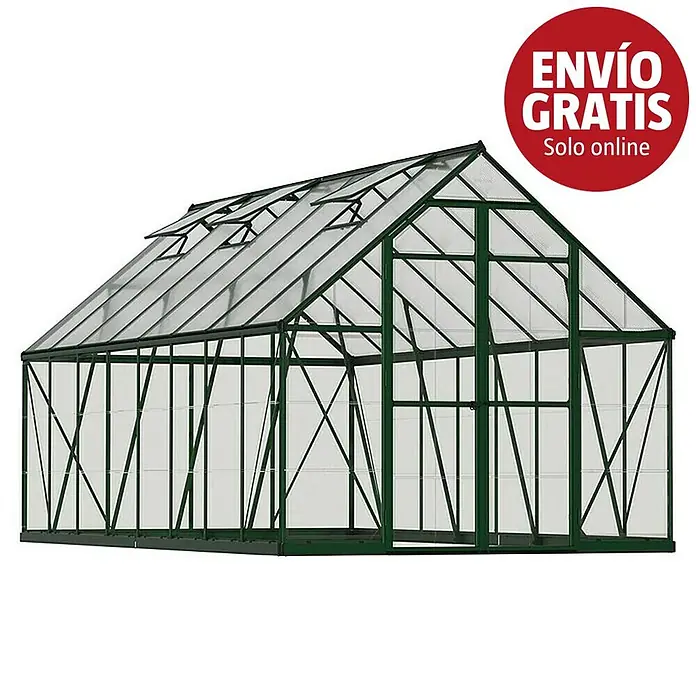 Palram – Canopia Invernadero Balance - Medidas ext. (An x Pr): 244 x 487 cm, 0,7 mm, Verde - Invernadero con estructura verde y paneles transparentes, con ventanas de techo.