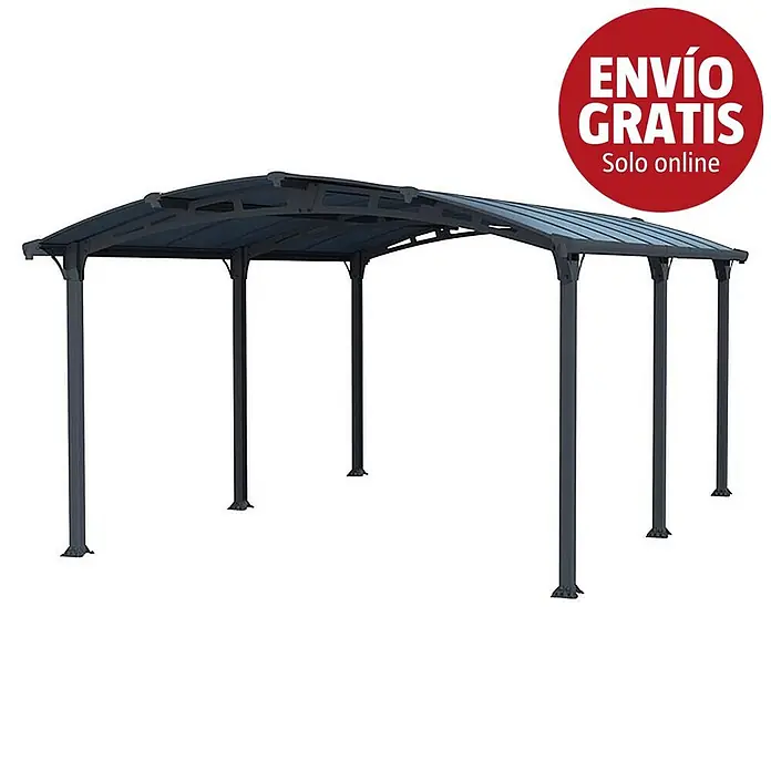 Palram – Canopia Carport Arcadia - Medidas ext. (An x Pr): 3,59 x 3,59 m, Carport doble, Gris - Carport metálico gris oscuro con techo curvo.