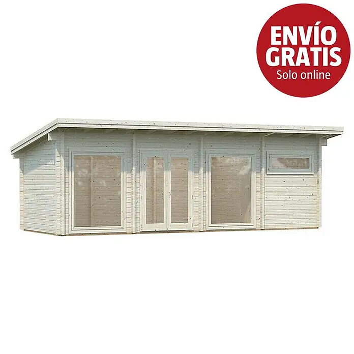 Palmako Caseta de jardín Heidi - Medidas ext. (An x Pr): 885 x 393 cm, Madera, Natural - Caseta de jardín de madera clara con techo plano, grandes ventanas y doble puerta.