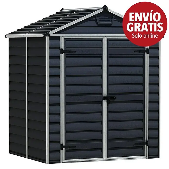 Palram – Canopia Caseta de jardín Skylight - Medidas ext. (An x Pr): 185 x 154 cm, Plástico, Antracita - Caseta de jardín de plástico gris oscuro con puertas dobles y ribete claro.