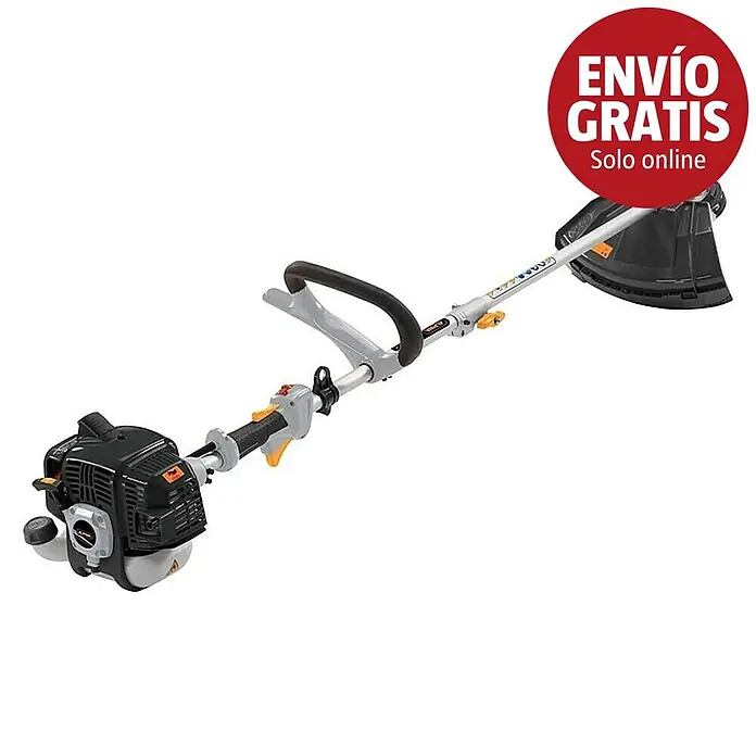 Alpina Desbrozadora de gasolina ABR 26 J - 0,7 kW, 25,4 cm³, Ancho de corte hilo: 43 cm, Ancho de corte cuchilla: 25,5 cm - Desbrozadora de gasolina negra y gris con mango grande y protector en el cabezal de corte.