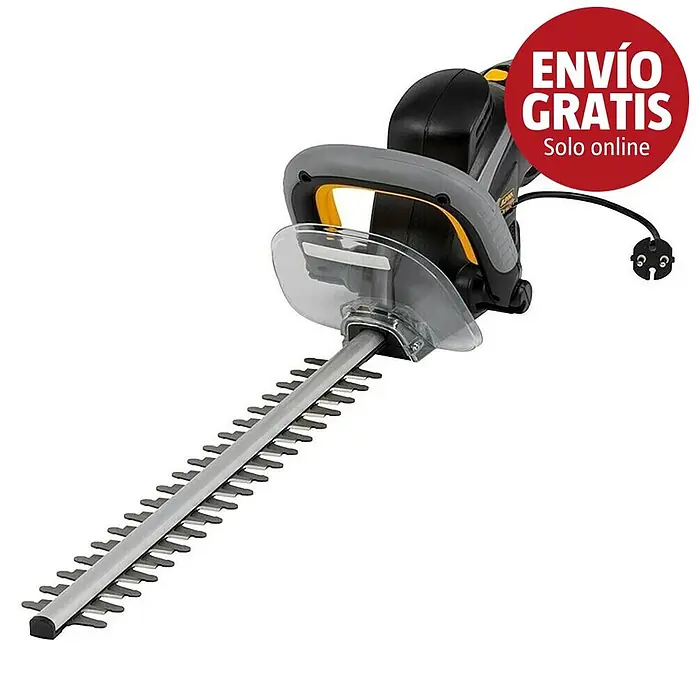 Alpina Cortasetos eléctrico AHT 500 E - 500 W, Longitud de corte: 45 cm, Grosor de rama máx.: 22 cm - Cortasetos eléctrico, cuerpo negro/amarillo, empuñaduras grises, protector transparente, hoja larga, cable, pegatina roja 'ENVÍO GRATIS Solo online'.