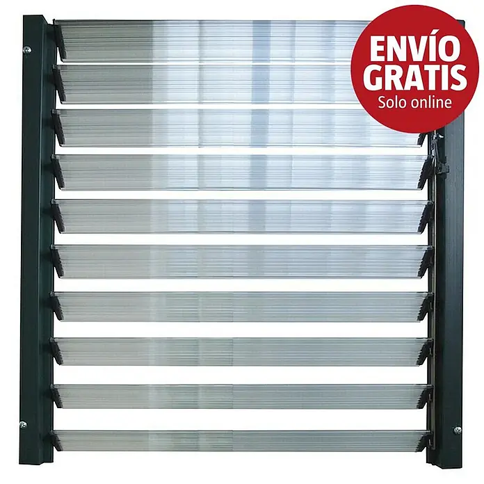 Palram – Canopia Ventana lateral para invernadero - Específico para: invernaderos Palram - Canopia - Ventana de lamas con marco oscuro y lamas translúcidas claras, con un adhesivo rojo 'ENVÍO GRATIS Solo online' en la esquina superior derecha.