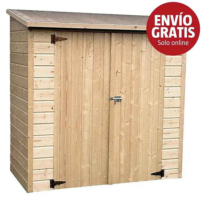 Décor et Jardin Armario de jardín Albecove - Espesor de pared: 12 mm - Caseta de jardín de madera clara con tejado inclinado y puertas dobles.