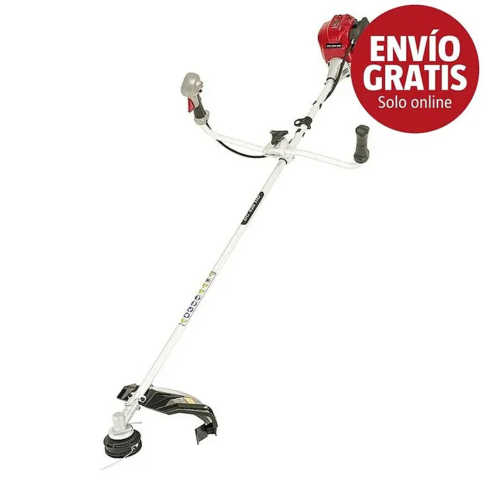 Alpina Desbrozadora de gasolina BC 425 HD - 0,71 kW, 25 cm³, Ancho de corte hilo: 43 cm, Ancho de corte cuchilla: 25,5 cm - Desbrozadora de gasolina roja y blanca con manillar doble y protector.