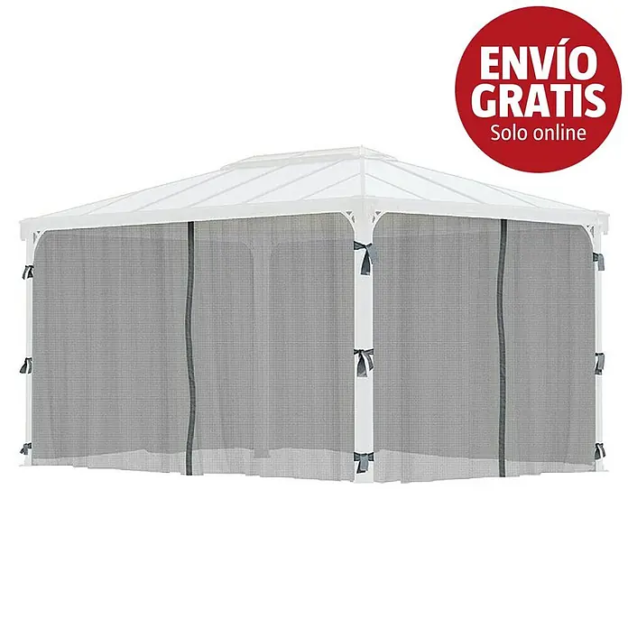 Palram – Canopia Cortina mosquitera para cenador Martinique - An x Al: 400 x 220 cm - Cenador blanco con paredes de malla gris para exteriores.