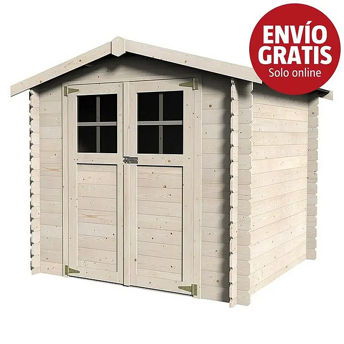 Décor et Jardin Caseta para jardín Milovic - Medidas ext. (An x Pr): 230 x 213 cm, Espesor de pared: 19 mm, Natural - Caseta de jardín de madera clara con doble puerta y ventanas.