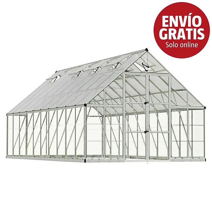Palram – Canopia Invernadero Balance - Medidas ext. (An x Pr): 304 x 604 cm, 0,7 mm, Plateado - Invernadero con marco de aluminio plateado, paneles transparentes, techo a dos aguas, ventilaciones y puertas dobles.