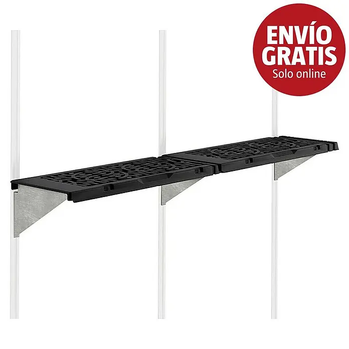Palram – Canopia Set de estantes - 64,5 x 27 cm, 6 ud. - Estante negro de plástico con patrón y soportes metálicos en un sistema de montaje en pared.