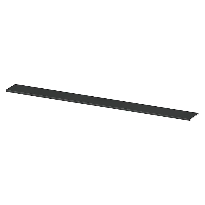 Fensterbank Profil 207 - L x B x S: 410 cm x 40 cm x 20 mm, Anthrazit, Holz, Systemattribut Herstellerwert Spanplatte P3 nach EN 312 / Spanplatte P5 - Eine lange, flache, rechteckige dunkelgraue Regalplatte mit glatter Oberfläche.