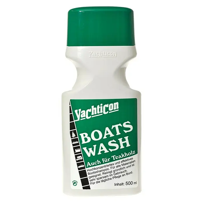 Yachticon Bootsreiniger Boats Wash - Flüssig, 500 ml - Abgebildet ist eine Flasche Yachticon Boots-Waschmittel, ein hochkonzentriertes Shampoo für die Reinigung von Booten und Teakholz.