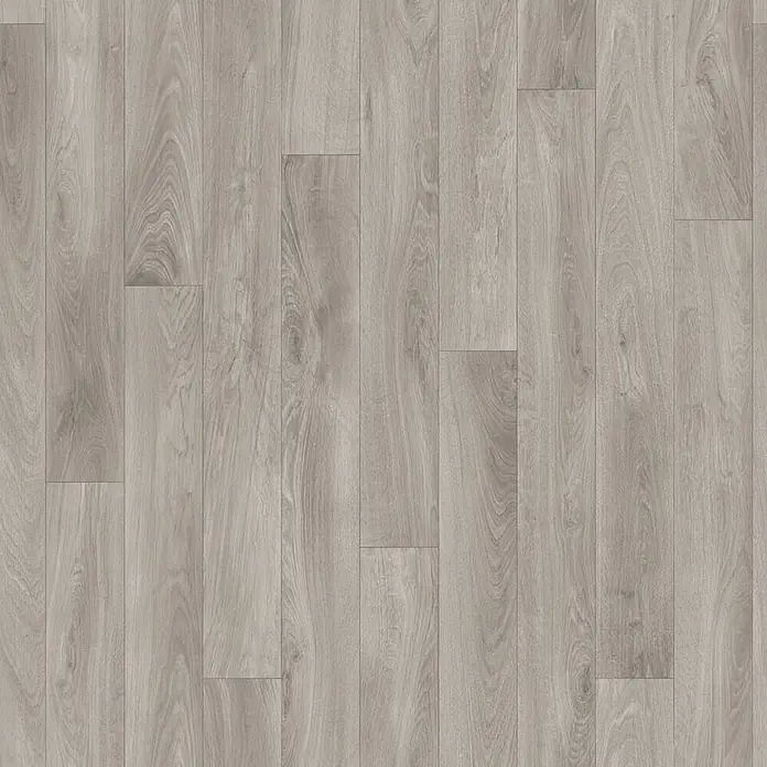 PVC-Boden Meterware Vinylboden 4m Diele Eiche grau -  - Heller, verwitterter Holzplankenboden in Grau.
