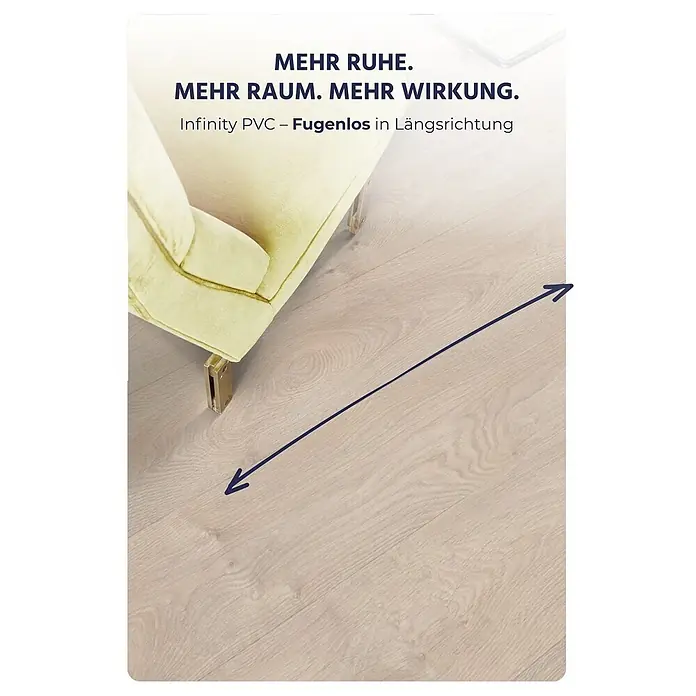 PVC-Boden Meterware Vinylboden 2m Holzoptik Diele Eiche hell beige -  - Helles Holzdekor Infinity PVC-Boden, fugenlos in Längsrichtung verlegt, für eine raumgreifende Wirkung.