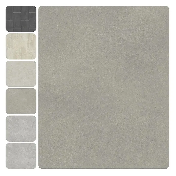PVC-Boden Meterware Vinylboden 4m Beton grau -  - Große, strukturierte graue Materialprobe mit kleineren Mustern in dunklen Fliesen, hellem Beige und verschiedenen Grautönen.