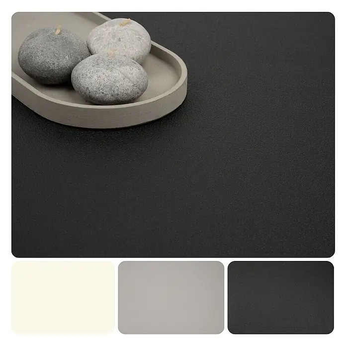 PVC-Boden Meterware Vinylboden 2m Steinoptik Betonoptik schwarz -  - Schwarze, strukturierte Matte mit feiner Maserung.