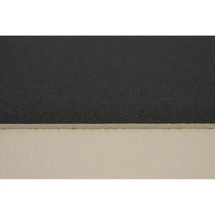 PVC-Boden Meterware Vinylboden 2m Steinoptik Betonoptik schwarz -  - Nahaufnahme einer dunkelgrauen strukturierten Oberfläche auf einer helleren beigen Schicht.