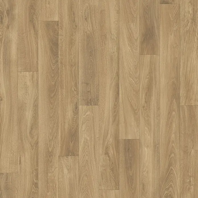 PVC-Boden Meterware Vinylboden 2m Diele Eiche dunkel -  - Hellebrauner Holzfußboden mit Naturmaserung und versetzten Dielen.