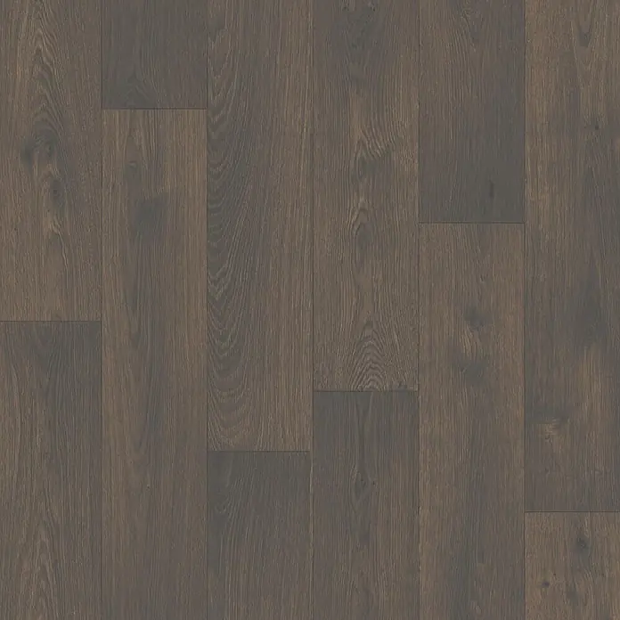 PVC-Boden Meterware Vinylboden 4m Diele Eiche dunkel -  - Dunkelbrauner Holzparkettboden mit sichtbarer Maserung.