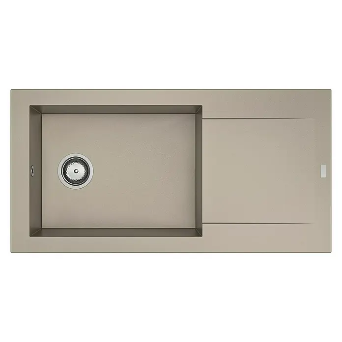 Carea Einbauspüle Dukkah - 98 x 50 cm, Taupe, Material Spüle: CAREAgranit® - Moderne Küchenspüle in Beige mit integriertem Abtropfbereich und Edelstahl-Abfluss. Die ideale Ergänzung für jede Küche.