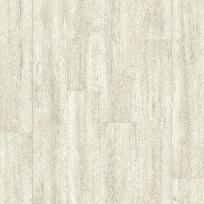 PVC-Boden Meterware Vinylboden 2m Diele Eiche hell weiss creme -  - Helle Holzbodenpaneele in einem blassen, weiß gekalkten Design mit sichtbarer Maserung.