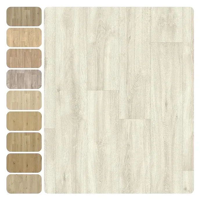 PVC-Boden Meterware Vinylboden 2m Diele Eiche hell weiss creme -  - Helle, beige Holzoptik-Laminatboden-Dielen.