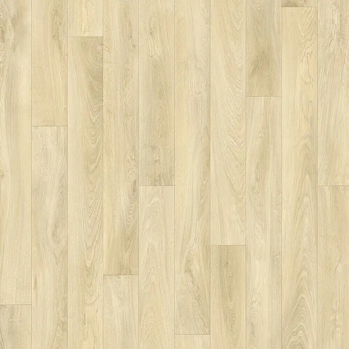 PVC-Boden Meterware Vinylboden 2m Diele Eiche hell -  - Heller beiger Holzfußboden mit sichtbarer Maserung.