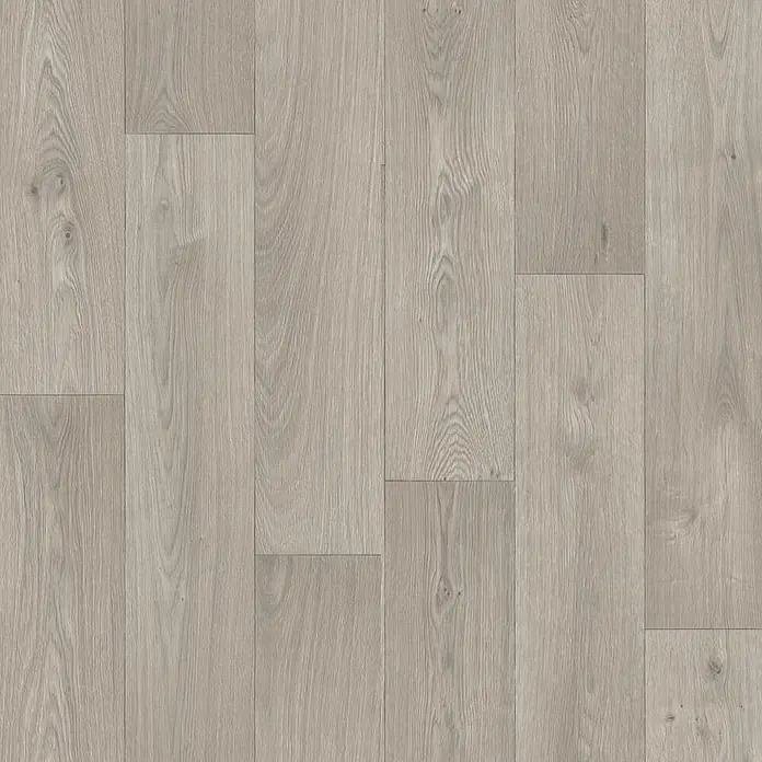 PVC-Boden Meterware Vinylboden 2m Diele Eiche grau -  - Hellgrauer Boden in Holzoptik aus Dielen mit natürlicher Maserung.