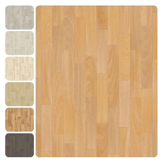 PVC-Boden Meterware Vinylboden 4m Schiffsboden Buche gedämpft -  - Helles Holzparkettmuster mit kleineren Farbvarianten links.