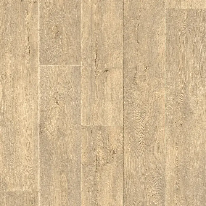 PVC-Boden Meterware Vinylboden 4m Diele Eiche hell antik -  - Helle beige Holzfußbodendielen mit natürlicher Maserung, vertikal angeordnet.