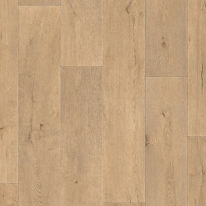 PVC-Boden Meterware Vinylboden 2m Diele Eiche dunkel -  - Heller, holzfarbener Fußboden mit deutlicher Maserung und unterschiedlich langen Dielen.