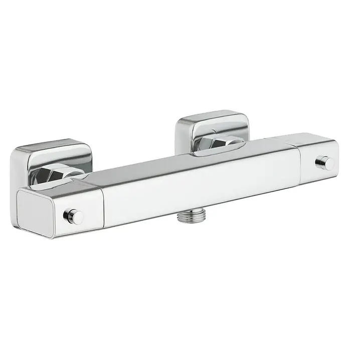 Camargue Ocean Grifo con termostato - Ancho: 260,6 mm, Cromo, Resplandeciente - Un grifo de ducha termostático cromado brillante con formas y controles cuadrados, para diseños de baño modernos.