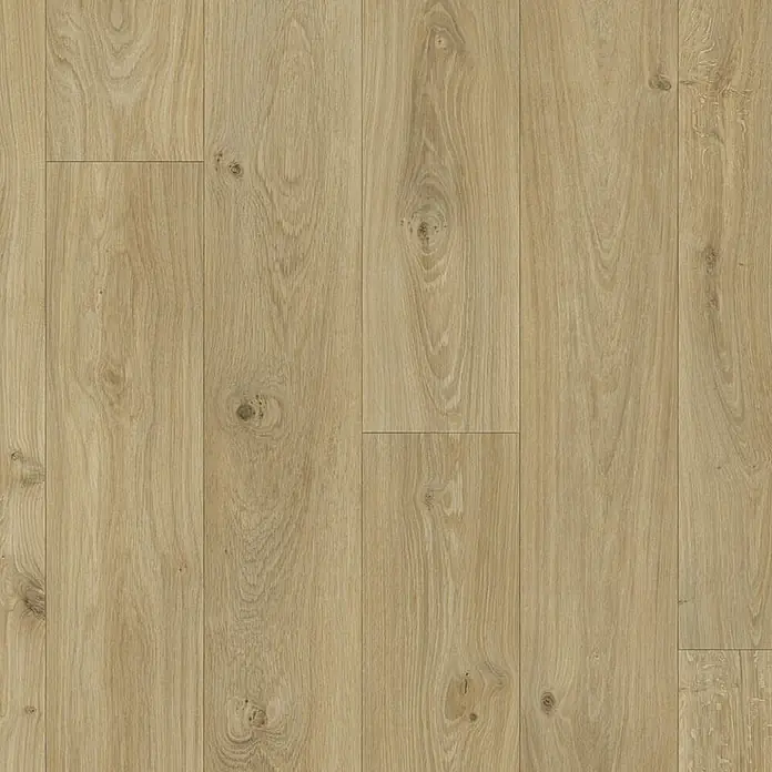 PVC-Boden Meterware Vinylboden 2m Diele Eiche dunkel rustikal -  - Hellbraune Holzfußbodendielen mit natürlicher Maserung und Ästen.