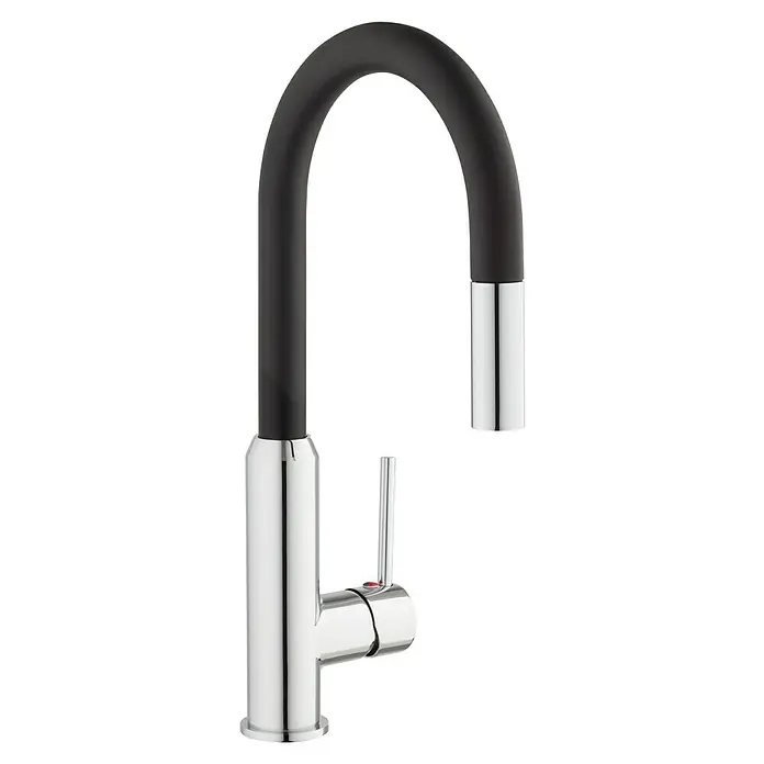 Camargue Spültischarmatur Madrid - Schwarz, Glänzend, Schwenkbar - Schwenkbarer Küchenarmatur mit schwarzem, flexiblem Auslauf und glänzendem Chrom-Finish. Eine moderne und praktische Ergänzung für jede Küche.