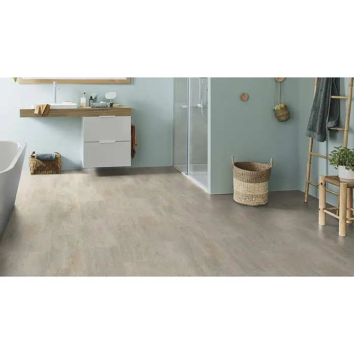 PVC-Boden Meterware Vinylboden 4m Fliesenoptik Travertin hell online kaufen bei BAUHAUS