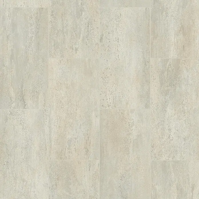 PVC-Boden Meterware Vinylboden 4m Fliesenoptik Travertin hell -  - Hellgraue und beige Fliesenboden mit einer Used-Look-Steintextur.