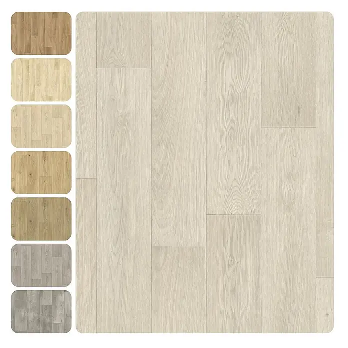 PVC-Boden Meterware Vinylboden 2m Diele Eiche hell creme weiss -  - Helle Laminatdielen in Holzoptik mit verschiedenen Farbmustern.
