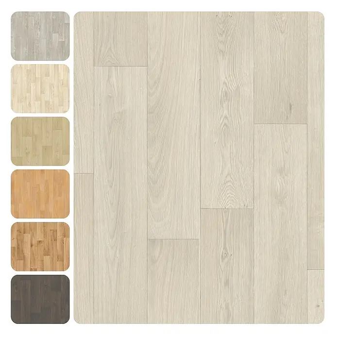 PVC-Boden Meterware Vinylboden 2m Diele Eiche hell weiss creme -  - Heller Bodenbelag in Holzoptik mit sichtbarer Maserung und Farbmuster-Auswahl.