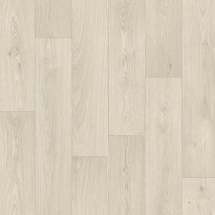 PVC-Boden Meterware Vinylboden 2m Diele Eiche hell weiss creme -  - Helle beige Holzoptik-Bodenplatten mit natürlicher Maserung.