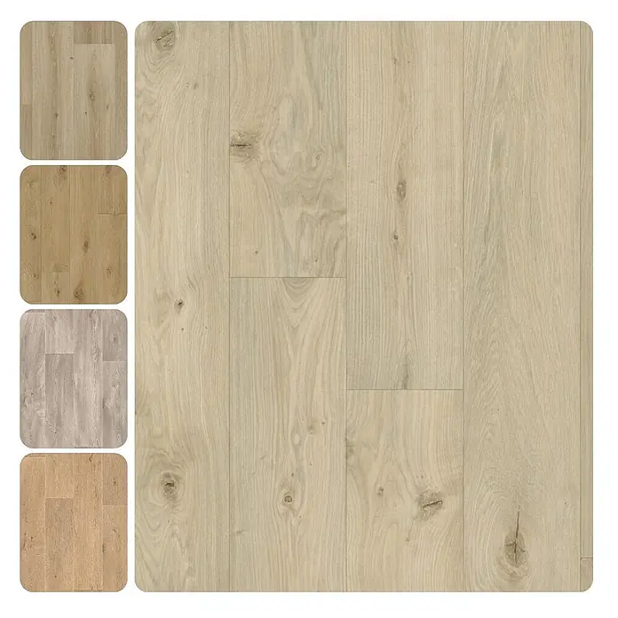 PVC-Boden Meterware Vinylboden 2m Diele Eiche hell rustikal -  - Heller Holzboden-Muster mit vier kleineren Farbvarianten.