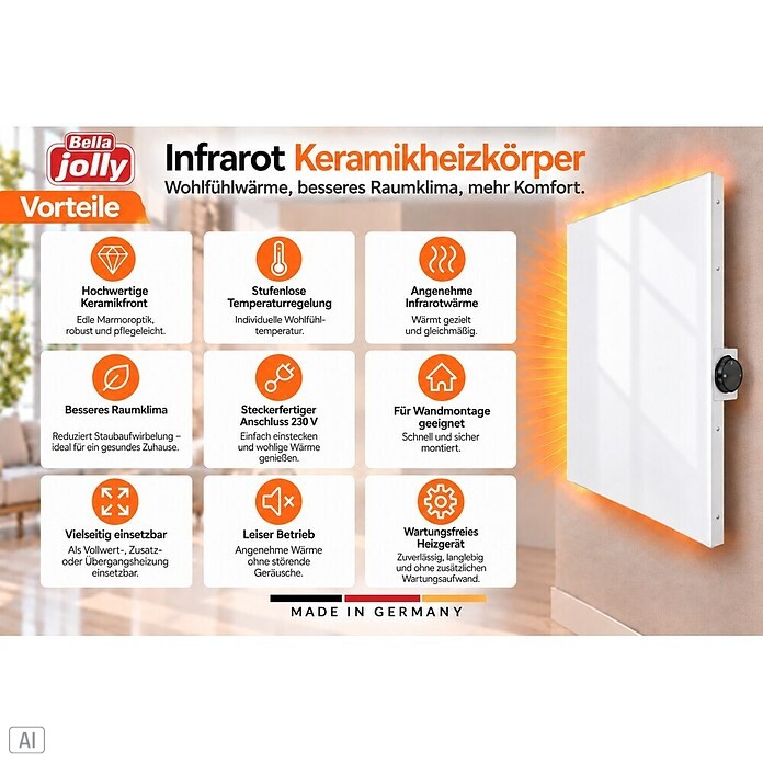 Jollytherm Infrarot-Keramikheizkörper (B x H: 60 x 60 cm, 365 W, Weiß) | BAUHAUS