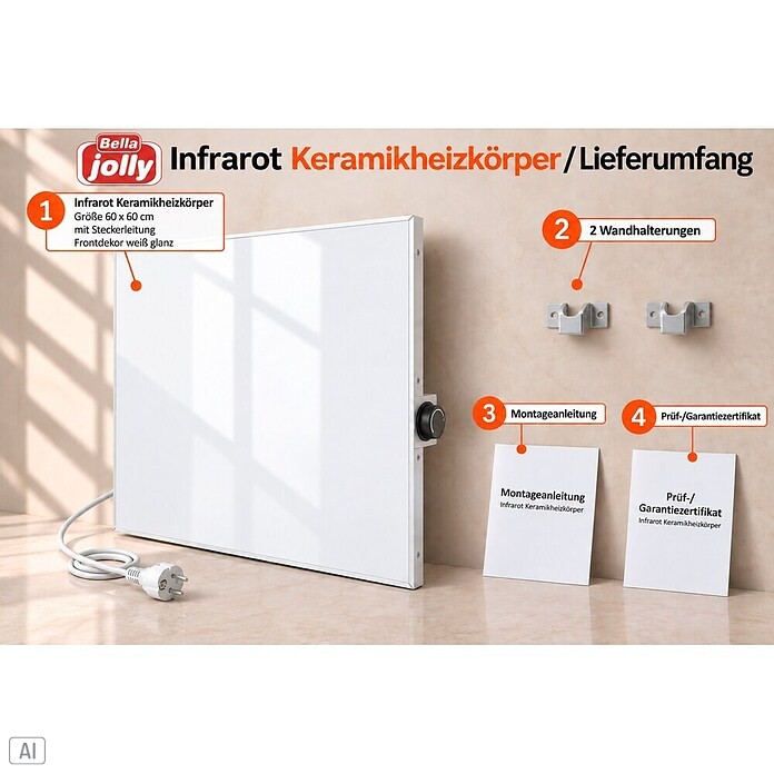 Jollytherm Infrarot-Keramikheizkörper (B x H: 60 x 60 cm, 365 W, Weiß) | BAUHAUS