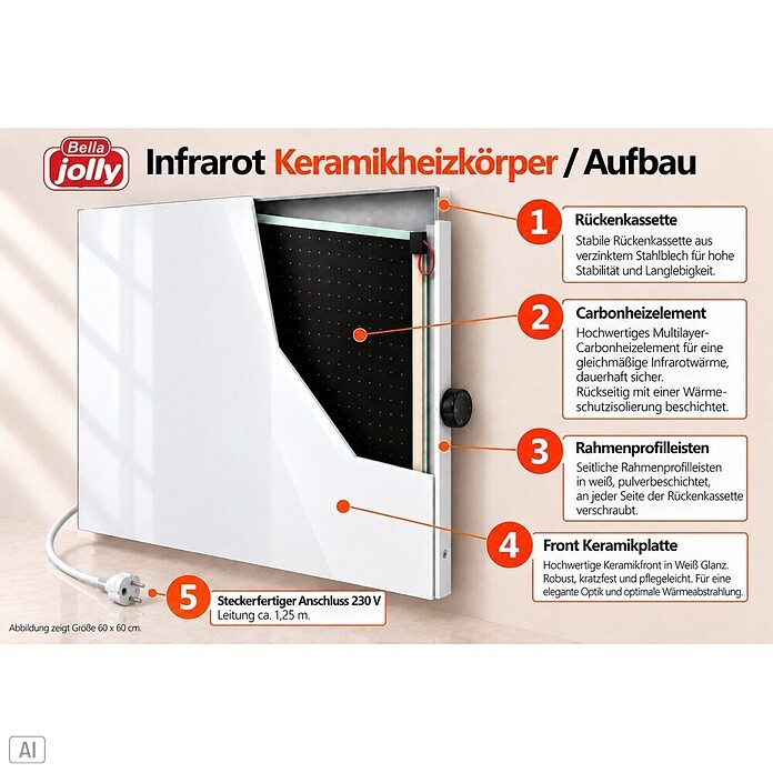 Infrarot-Keramikheizkörper (60 x 120 cm, 1.100 W, Weiß)