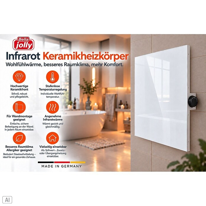Jollytherm Infrarot-Keramikheizkörper (B x H: 60 x 60 cm, 365 W, Weiß) | BAUHAUS